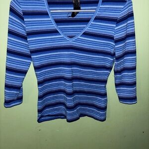 Striped Blue V-Neck Women's Top